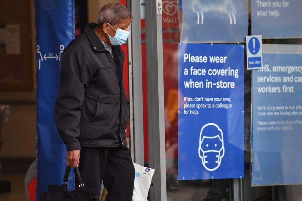 Commuter wearing mask