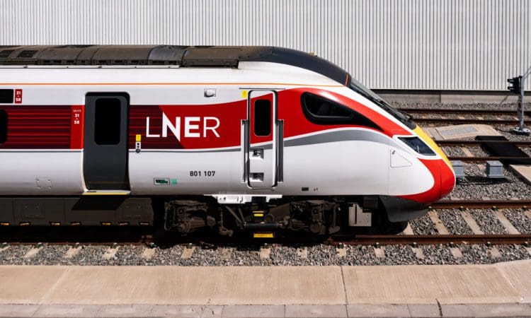 Front of LNER train on tracks